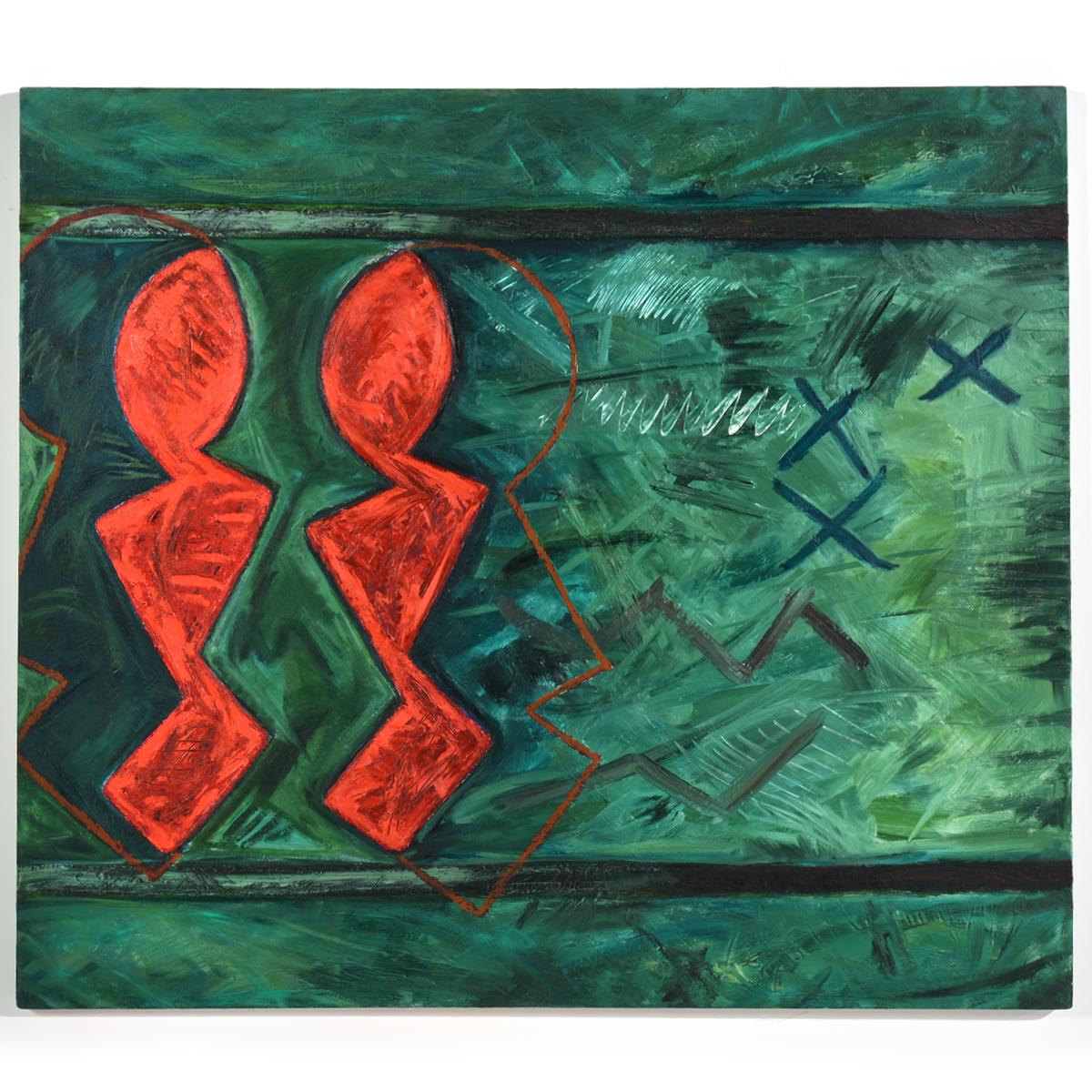 William Antonow Abstract Painting - "Red Harmony" Abstract, Geometric, Colors, Bright Red, Green