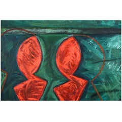 "Red Harmony" Abstract, Geometric, Colors, Bright Red, Green