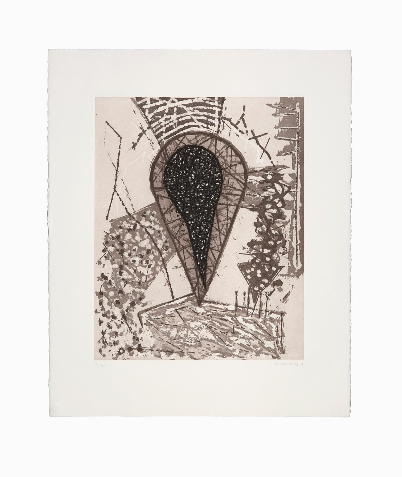 Abstract Print Bert Yarborough - « Untitled II », eau-forte et aquatinte abstraites, signée et numérotée