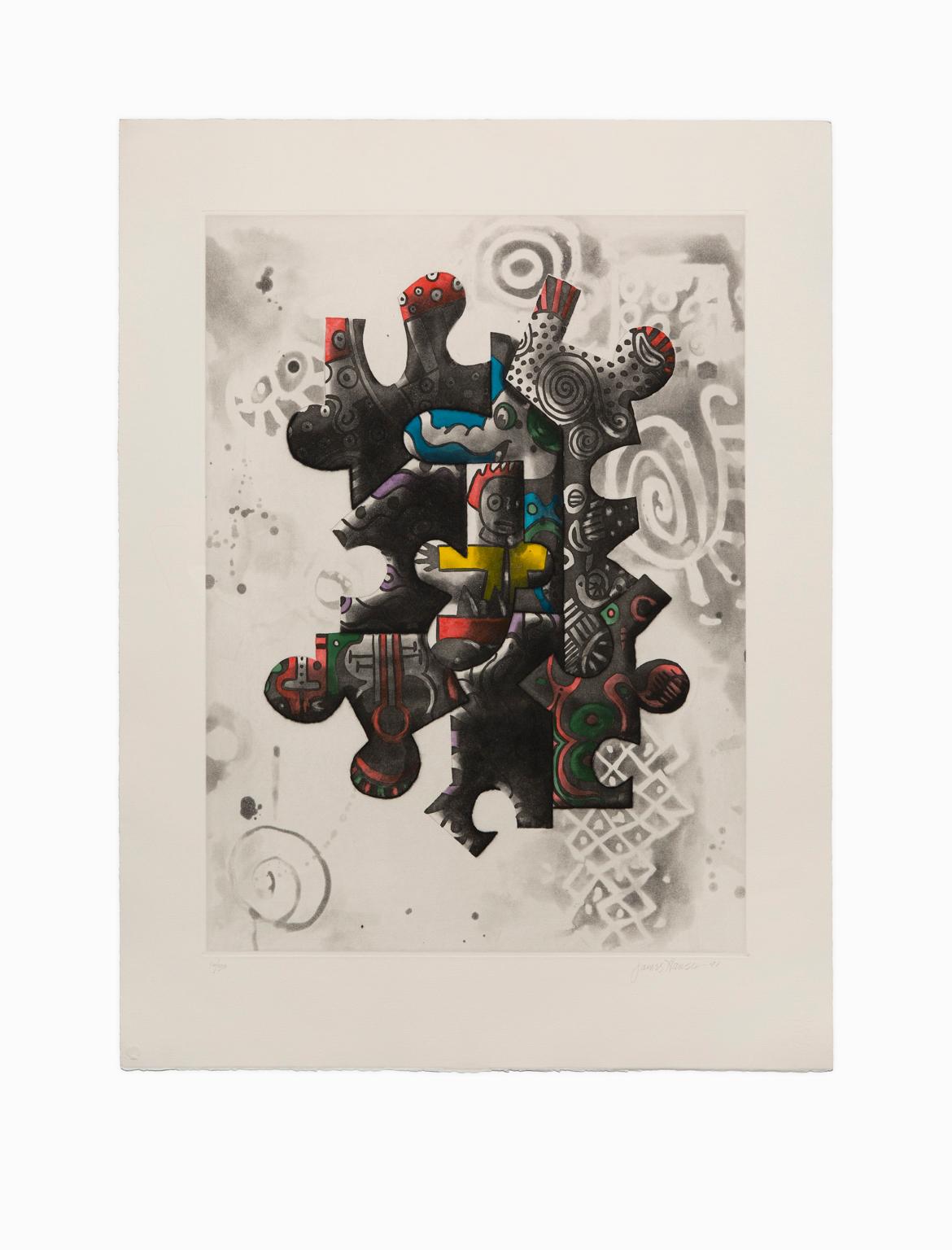 "Untitled II", Abstract Aquatint Color Etching Lithograph, Signed and Numbered