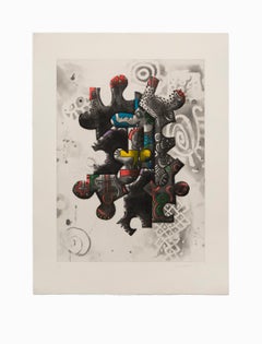 "Sin título II", Litografía aguatinta abstracta al aguafuerte en color, Firmada y numerada