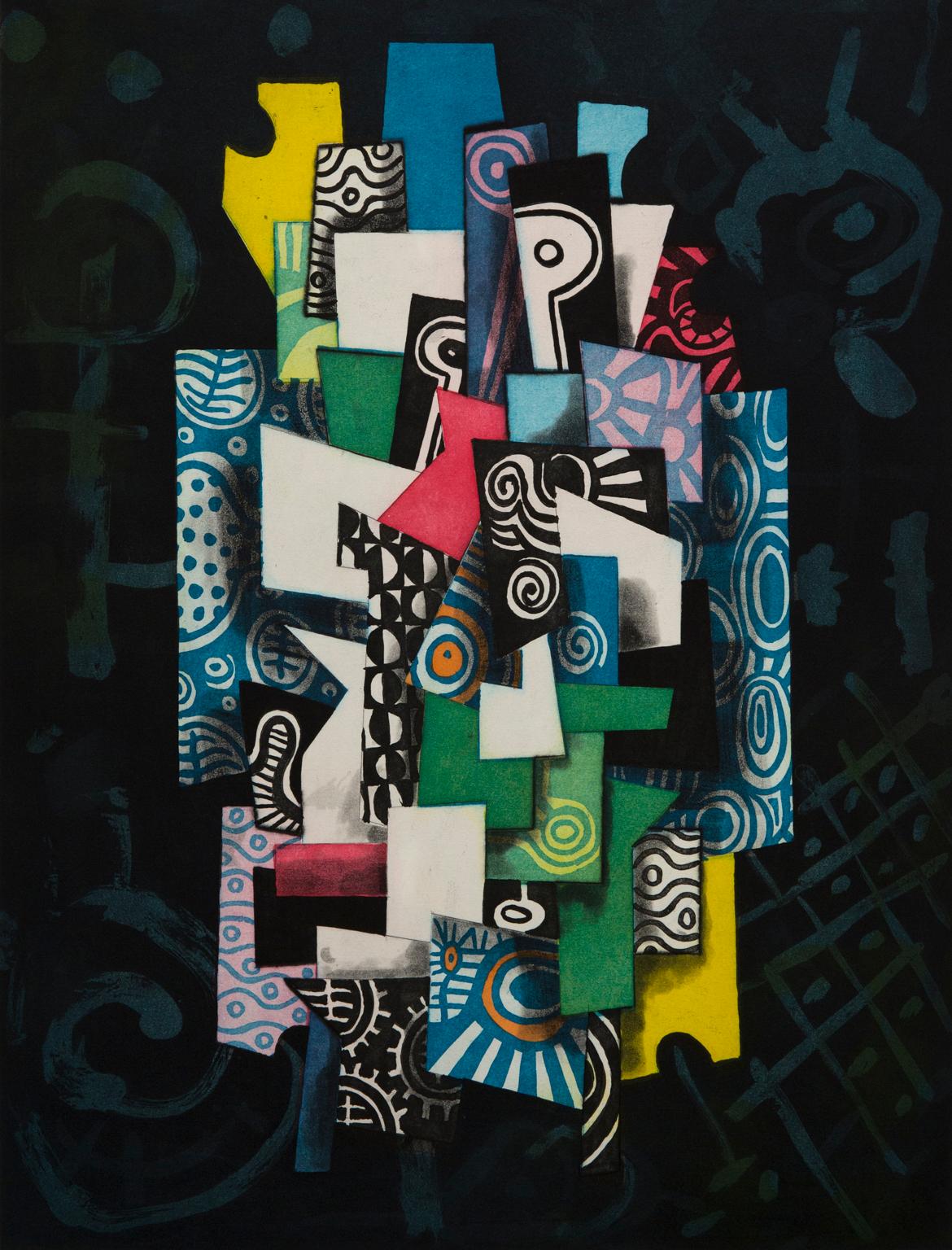 « Untitled IV », gravure à l'aquatinte abstraite en couleur, signée et numérotée  - Print de James Hansen
