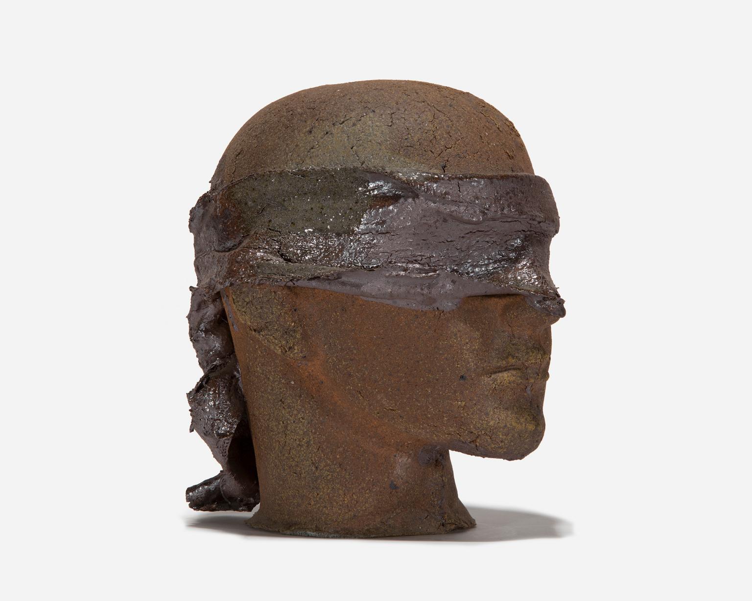 Tony Hepburn Figurative Sculpture - Life-Sized Ceramic Blindfolded Head I