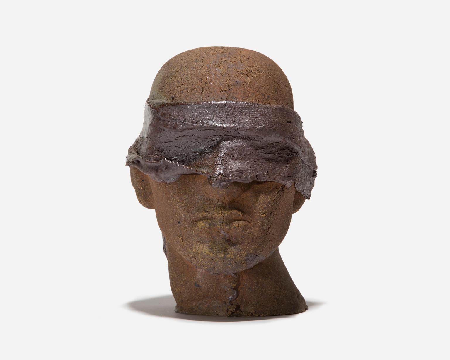 Life-Sized Ceramic Blindfolded Head I - Sculpture by Tony Hepburn