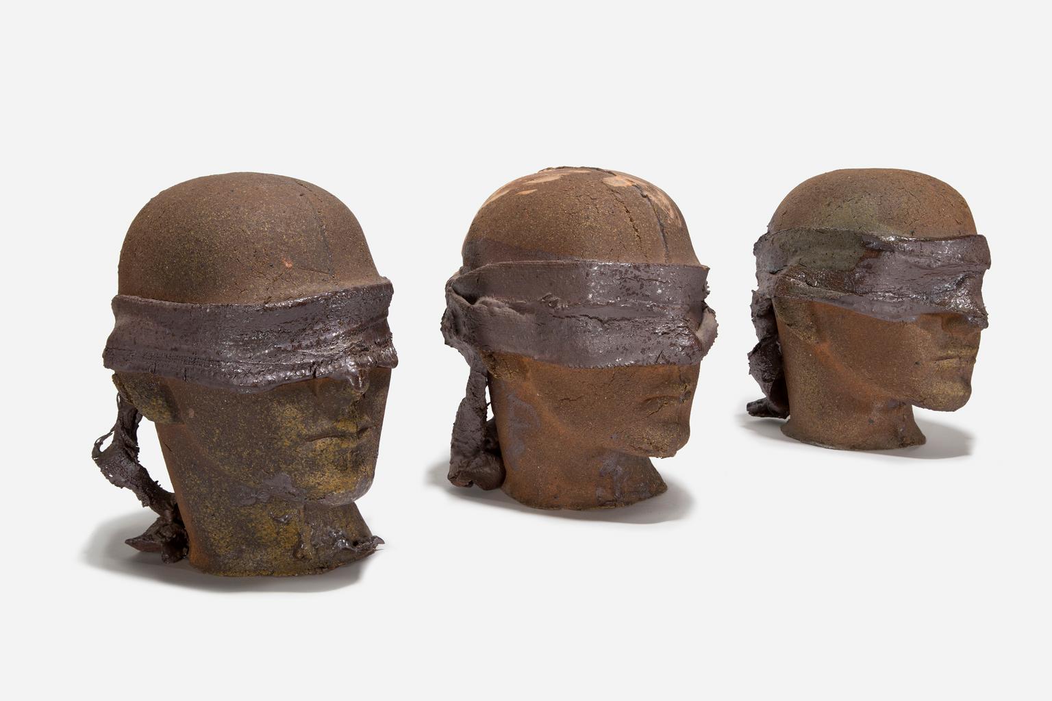 Life-Sized Ceramic Blindfolded Head I - Gray Figurative Sculpture by Tony Hepburn