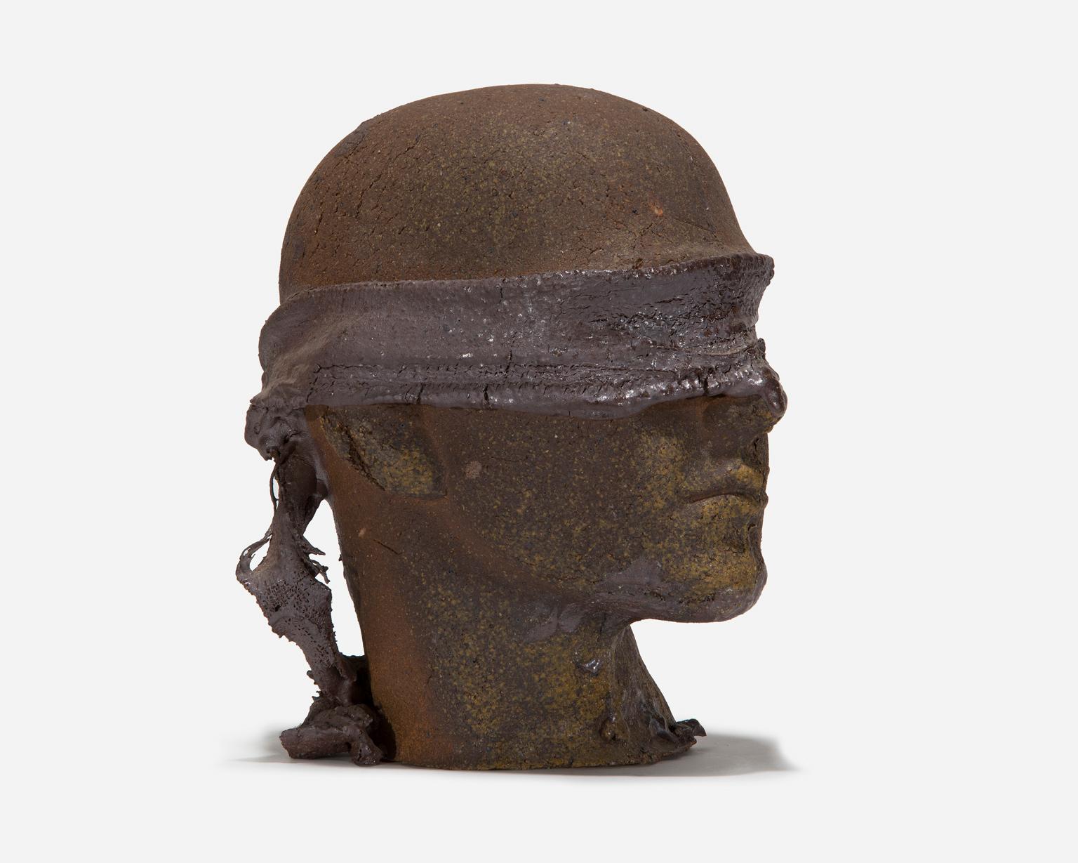 Tony Hepburn Figurative Sculpture - Life-Sized Ceramic Blindfolded Head III