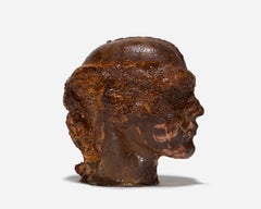 Vintage Life-Sized Ceramic Blindfolded Head, Russet-Colored