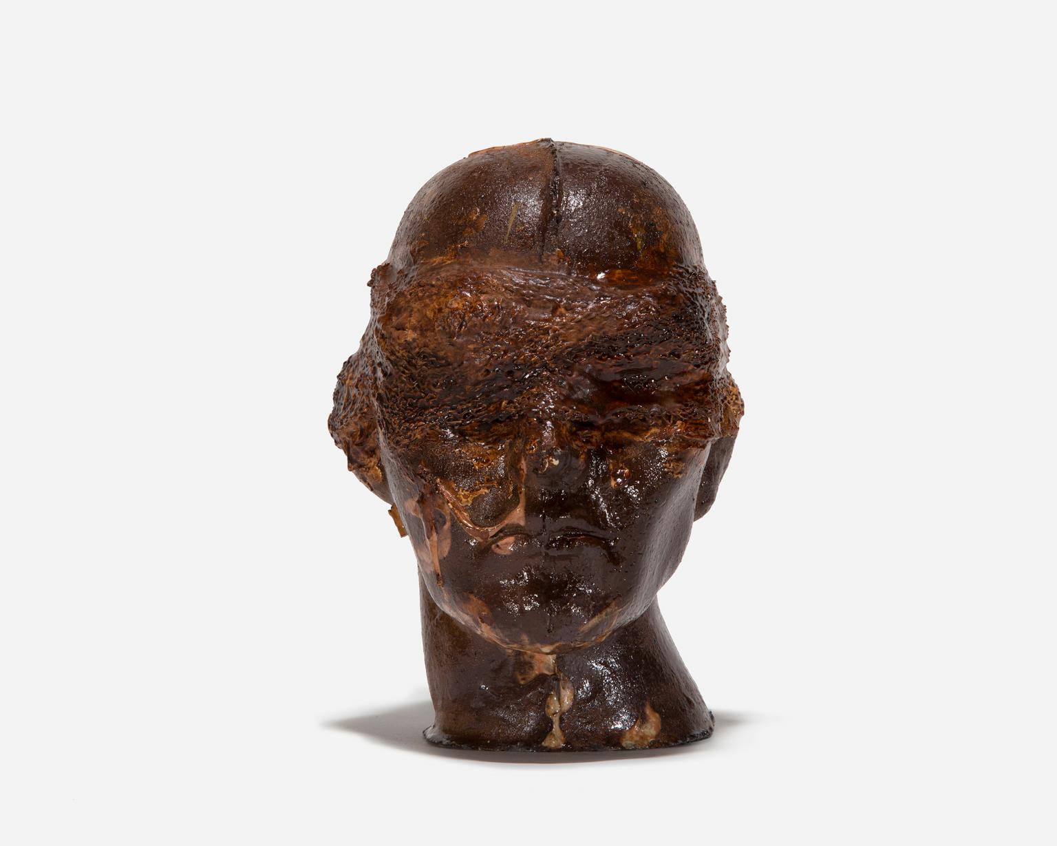 Life-Sized Ceramic Blindfolded Head, Russet-Colored - Sculpture by Tony Hepburn
