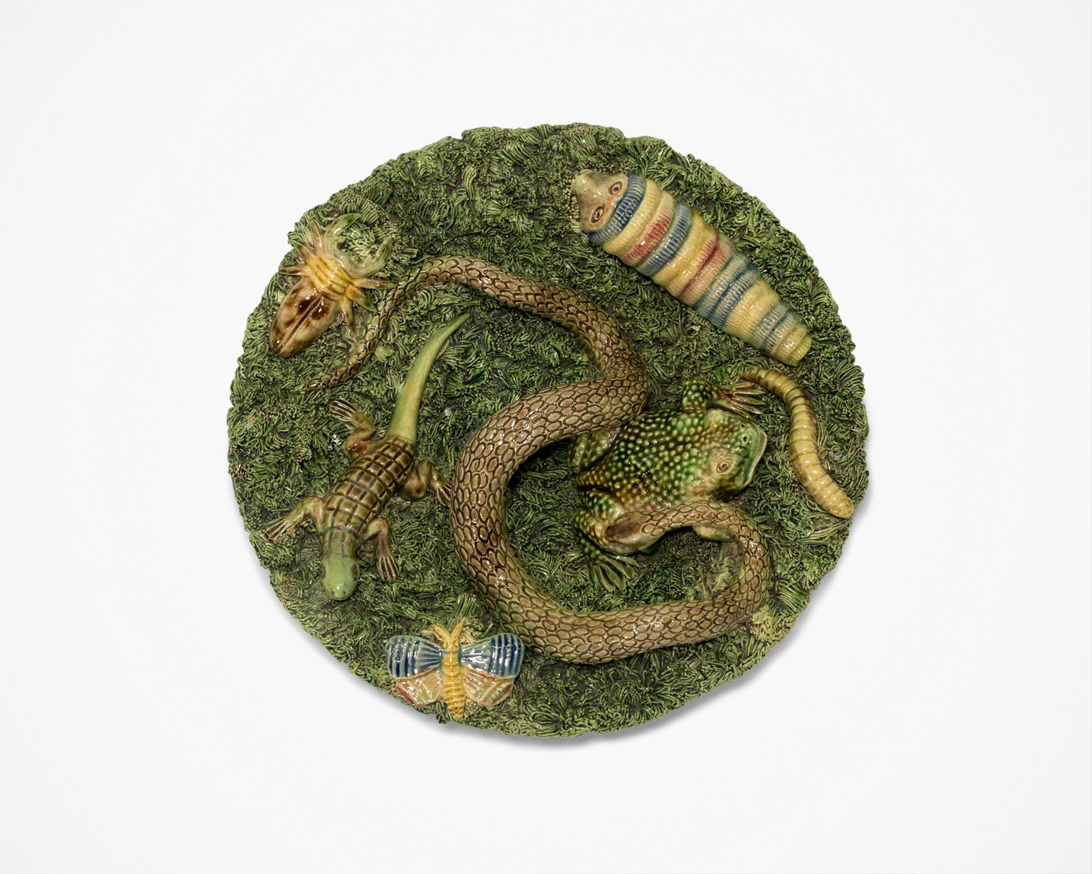 Palissy Majolica Bowl Snake Spider Frog Caterpillar Butterfly Lizard