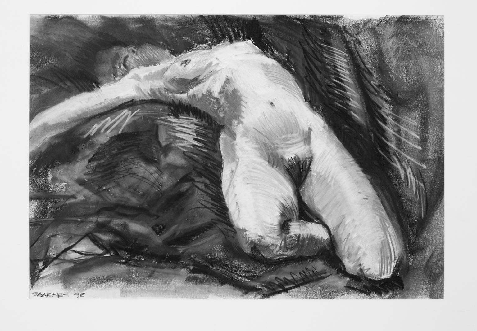 „Frauen-Akt“ Holzkohle-Sketch, weiblicher Akt – Art von Eric Saarinen