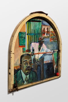 "Pool Hall", Acrylic & Found Objects, African-American Outsider Artist