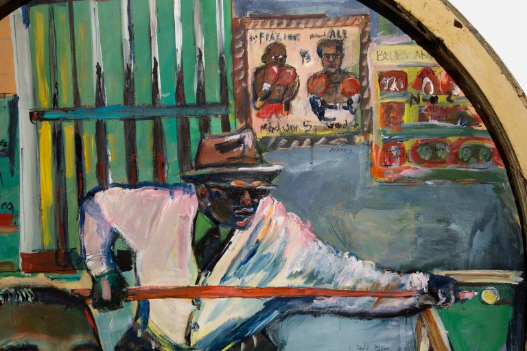 Wayne Manns has been a lover of music and art his entire life. He is a self-taught “Outsider Artist” or “Folk Artist” and paints the world around him. “Pool Hall
