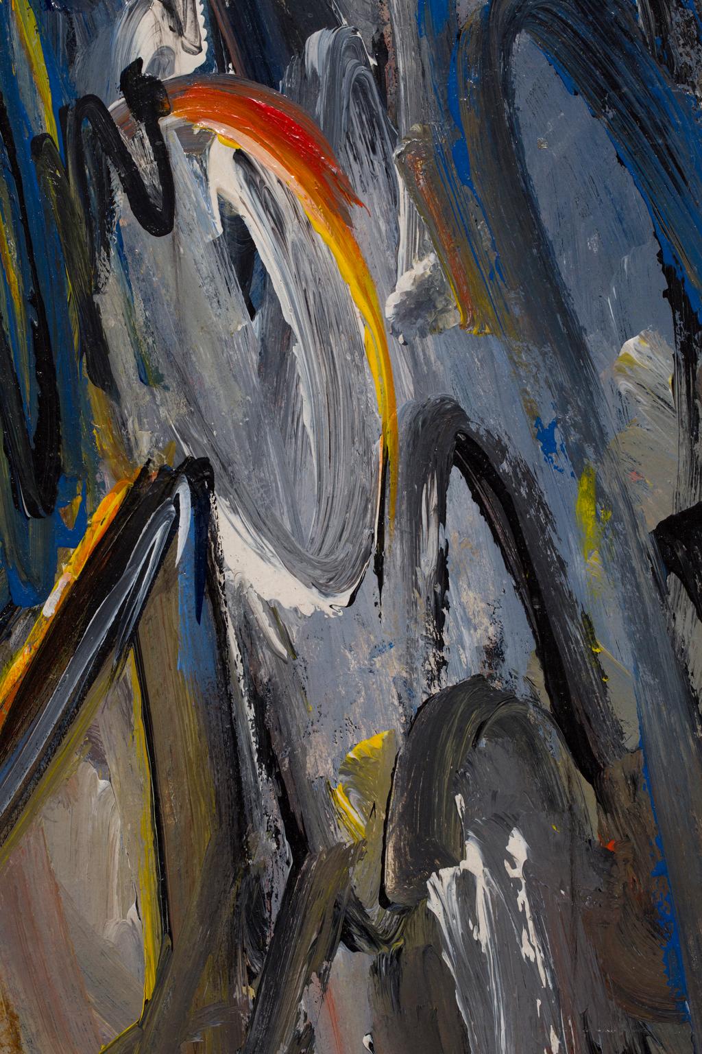 Huile sur panneau, expressionniste abstraite sans titre, signée par l'artiste - Expressionnisme abstrait Painting par Merton Simpson