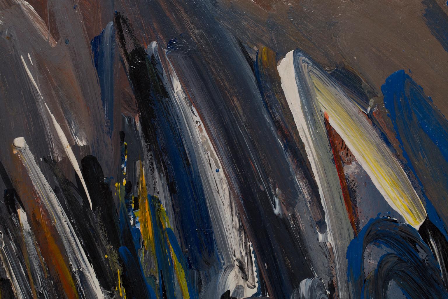Huile sur panneau, expressionniste abstraite sans titre, signée par l'artiste - Noir Abstract Painting par Merton Simpson