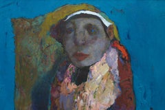 „Dahlia“, bekleidete weibliche Figur, intensiver Blau, Rot, Rot