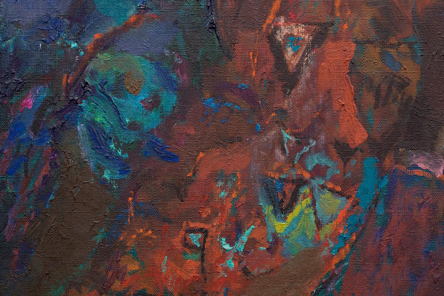 „Dahlia“, bekleidete weibliche Figur, intensiver Blau, Rot, Rot im Angebot 1