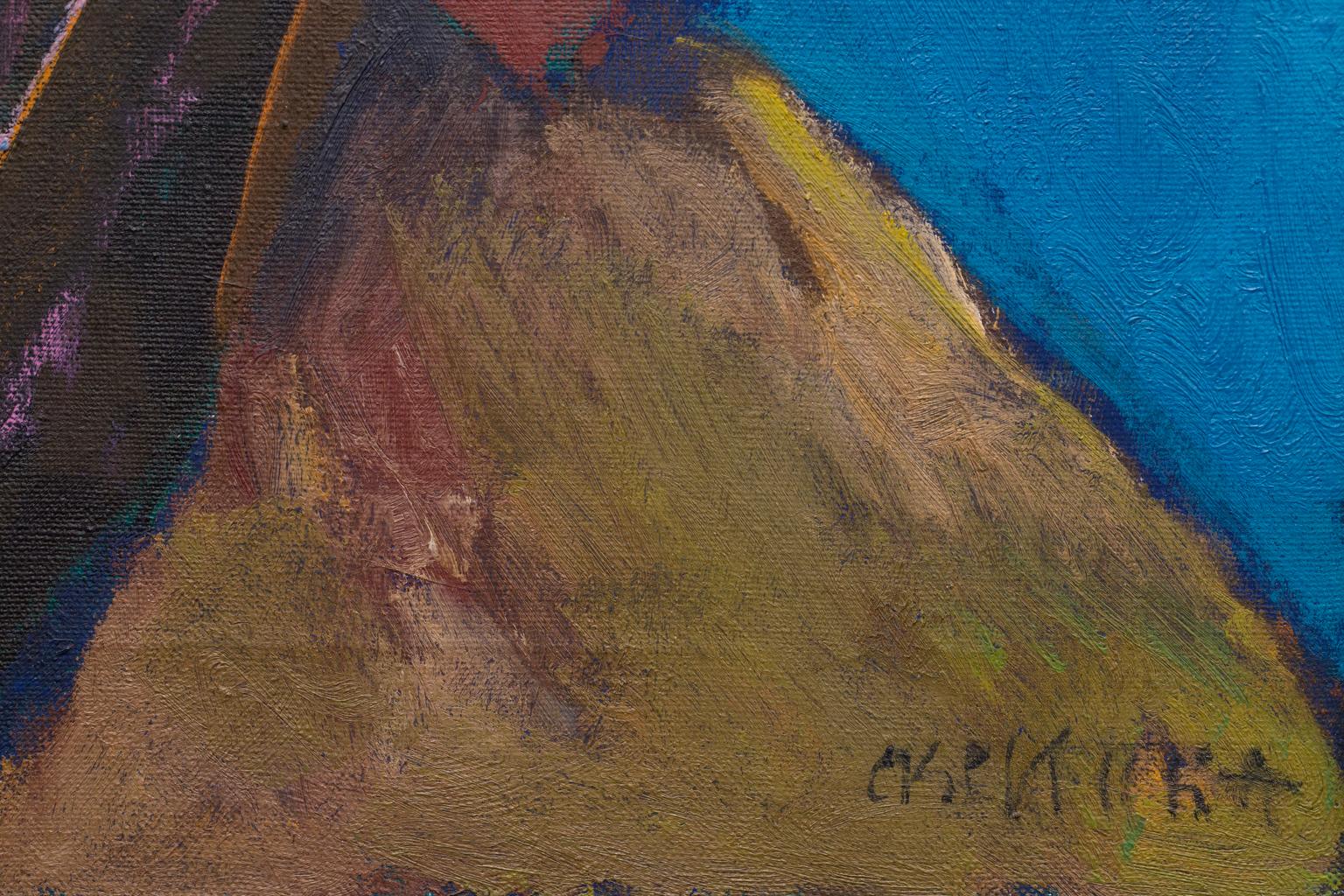 „Dahlia“, bekleidete weibliche Figur, intensiver Blau, Rot, Rot im Angebot 2