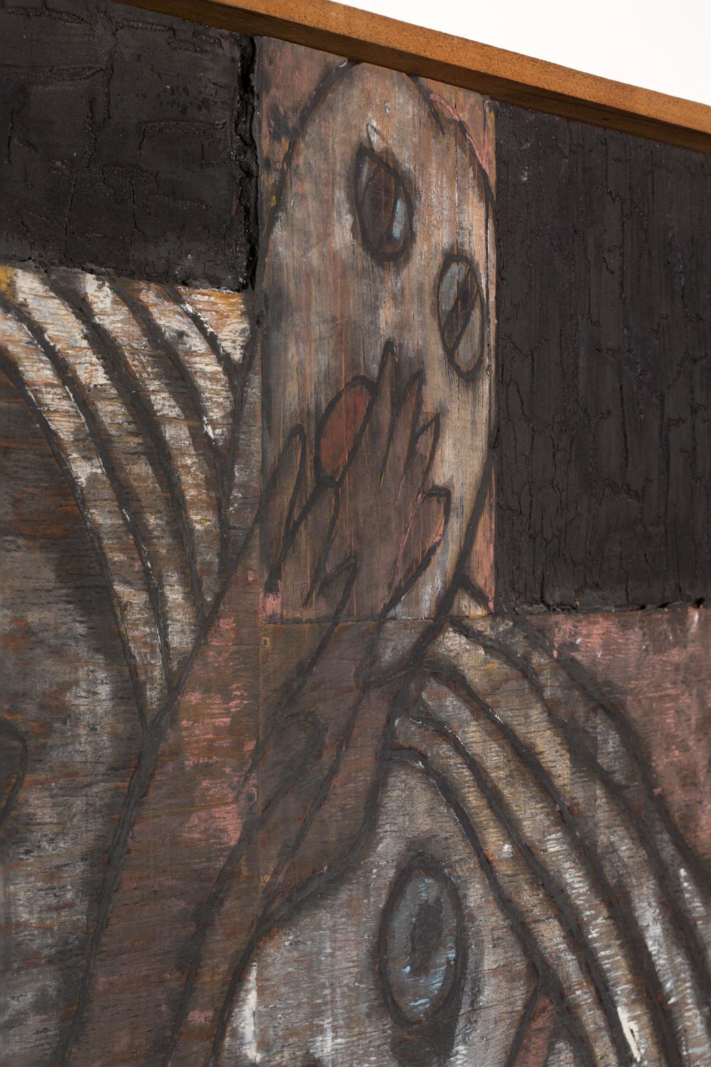 „Ellos Tres (Drei)“, Acryl und Mischtechnik auf Sperrholz (Braun), Portrait Painting, von Fernando Ramos Prida