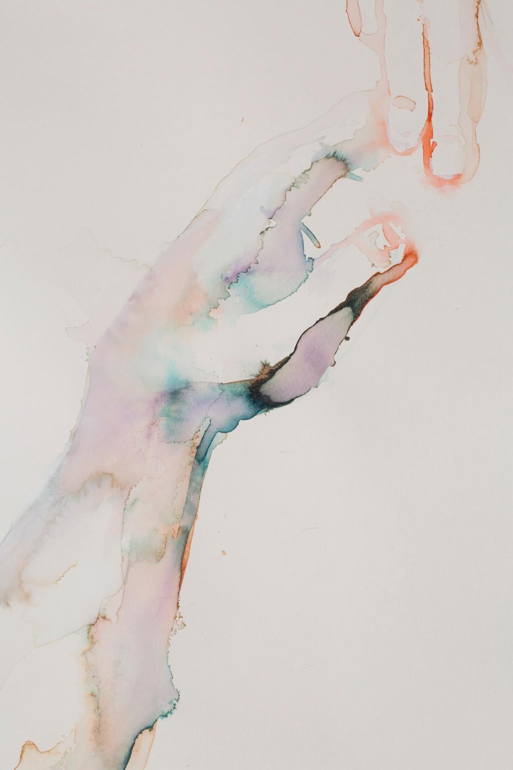 « Touch », grande encre mixte, Inde et fonds de café sur papier BFK Deckle - Painting de Chris Lujan