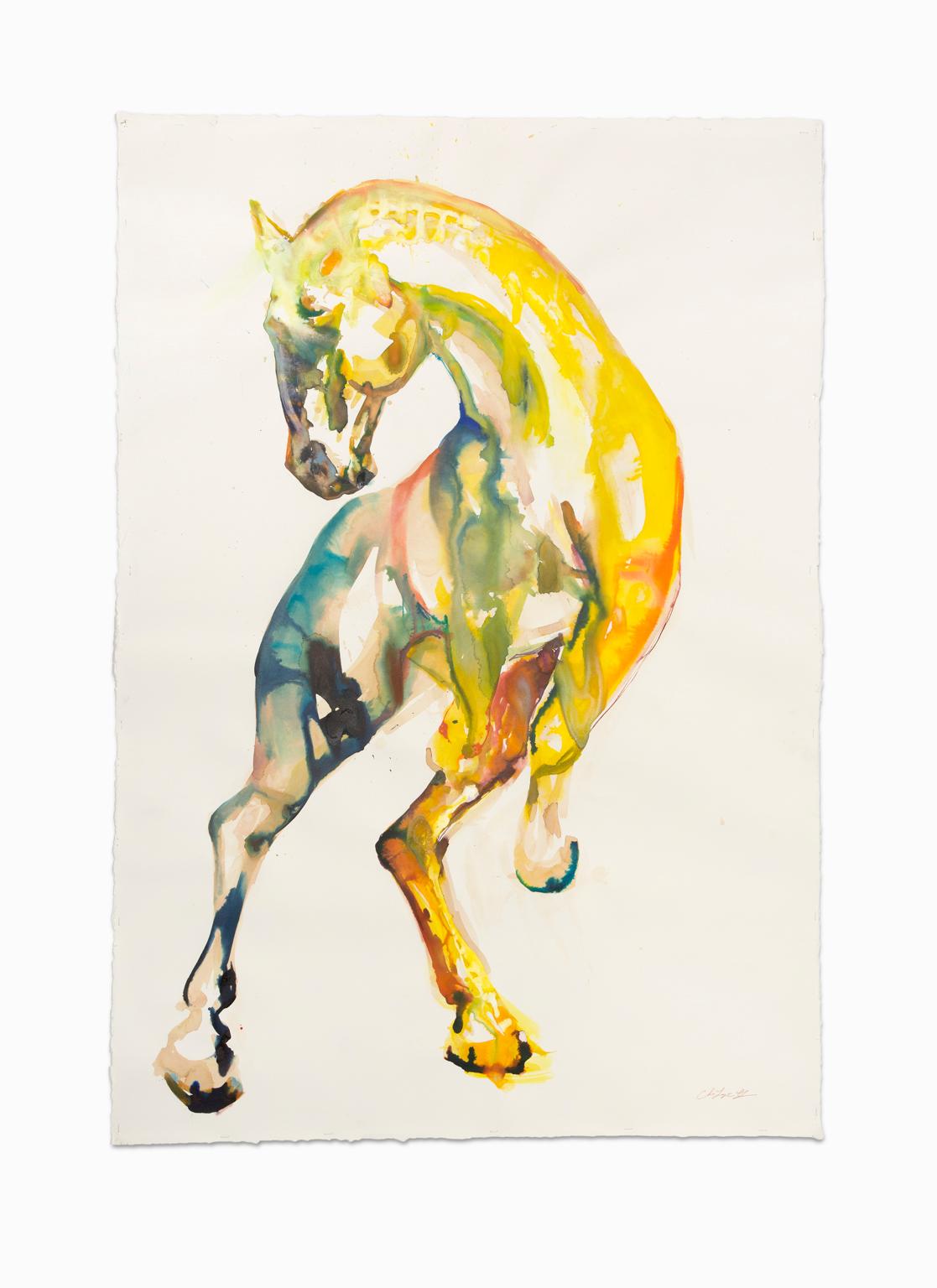 "Yellow Horse I", Large Mixed Medium, India Ink and Wine on Deckle BFK Paper