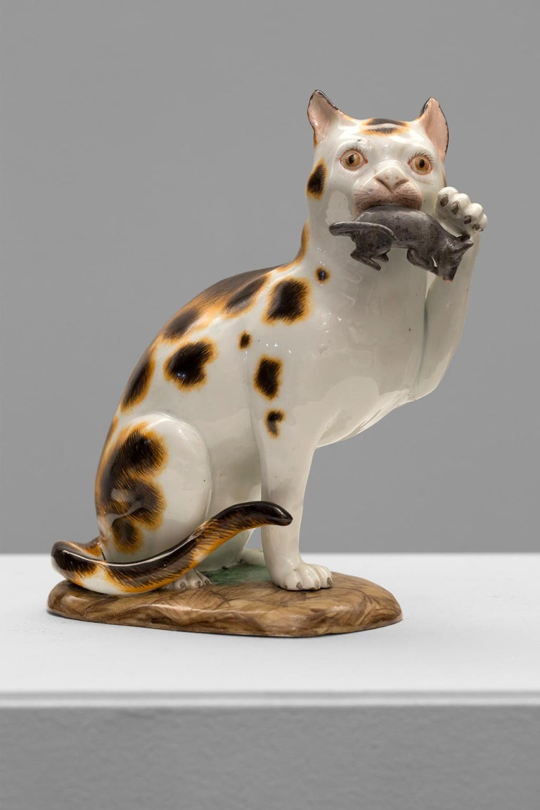 Charming Meissen Porcelain Cat and Mouse Figurine, Circa 19th Century