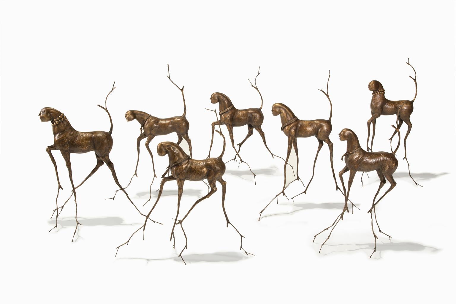 Kirk Roda Figurative Sculpture - "Treehorses", Mixed Media