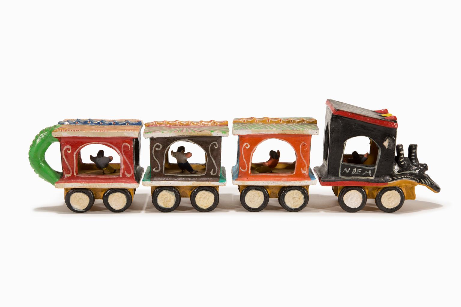 Candelario Medrano Still-Life Sculpture - "El Tren" Ceramic, Glaze, Colors, Mexican Folk Art, Four Sections