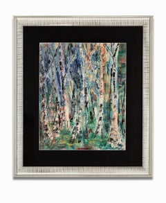 "Birch Forest" Monotype Oil Landscape, Multiple Colors, Artist attribution Verso