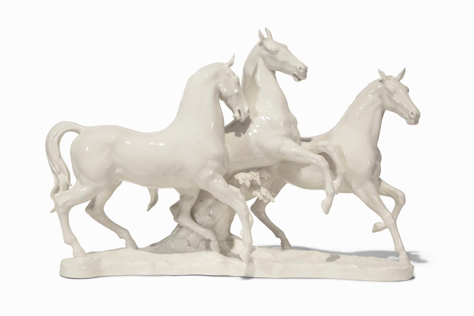 Hutschenreuther Figurative Sculpture - "Junges Blut (Young Blood)", White Porcelain Horses