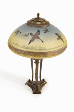 "Pairpoint Glass Lamp" Glass, Brass, Painted Geese