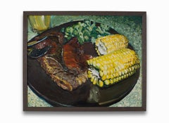 « Pork Chop and Corn », acrylique sur toile, couleurs, nature morte