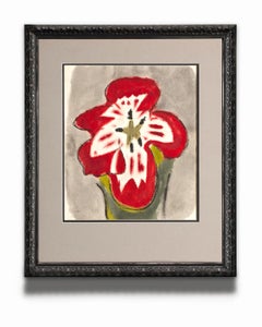 ""Untitled (Rote Blume)" Aquarell auf Papier, abstrakte Blume, signiert und datiert