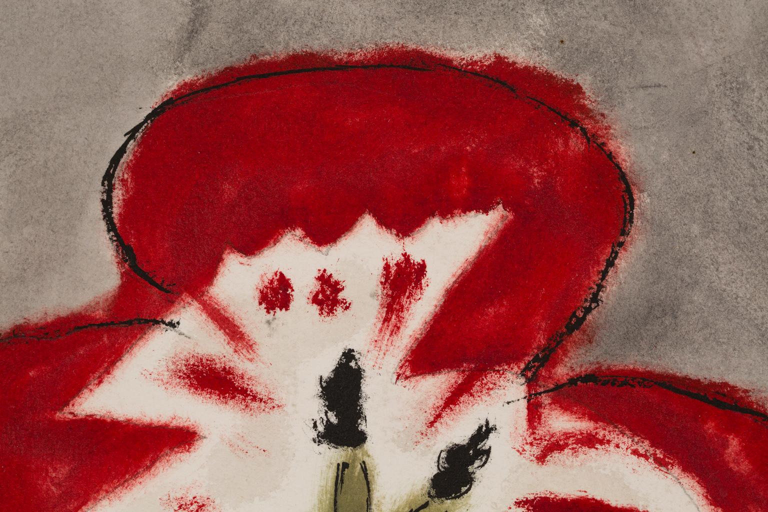 « Untitled (Fleur rouge) », aquarelle sur papier, fleur abstraite, signée et datée en vente 1