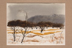 "Untitled (Winter Scene)" Watercolor on Paper, Winter Landscape, Signed
