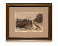 Vintage "Untitled" (Winter Road), Watercolor on Paper, Winter Scene, Signed & Dated