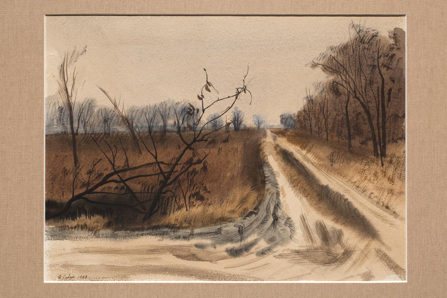 Aquarelle de Charles Culver Landscape Winter Road signée et datée en vente 1