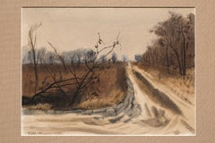 Charles Culver Landscape Winter Road Watercolor Signed & Dated