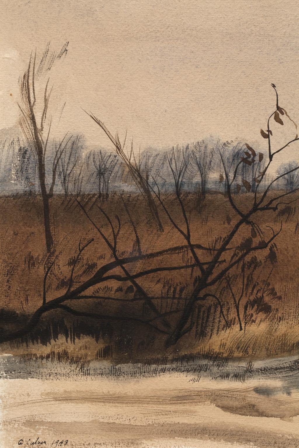 Aquarelle de Charles Culver Landscape Winter Road signée et datée en vente 2