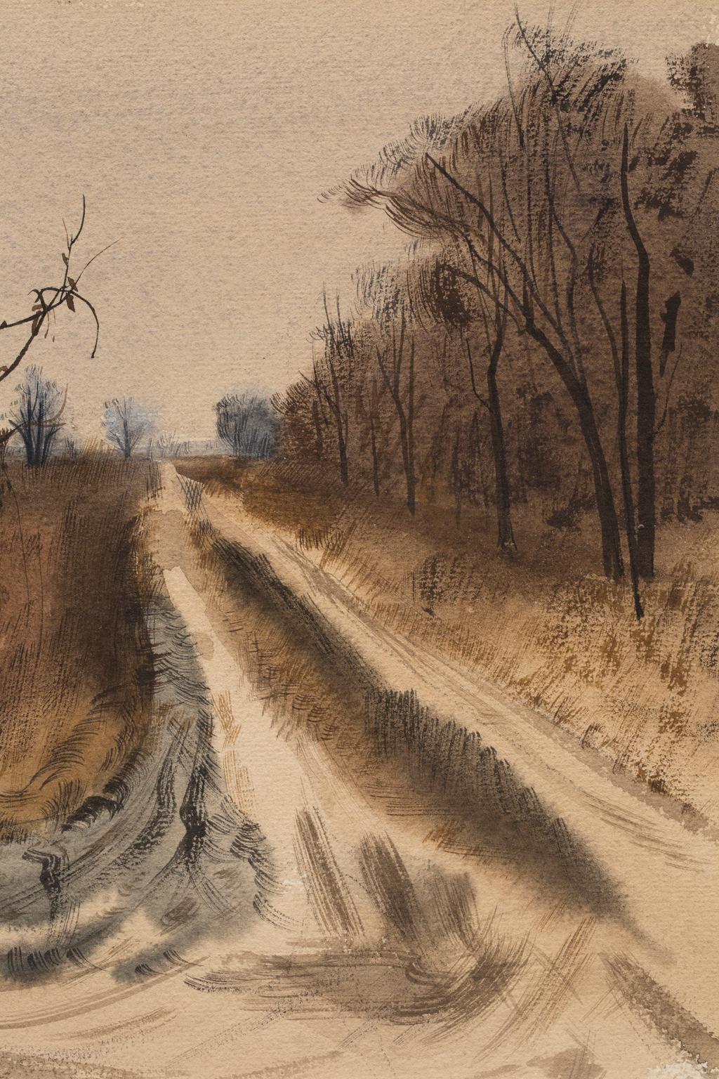 Aquarelle de Charles Culver Landscape Winter Road signée et datée en vente 3
