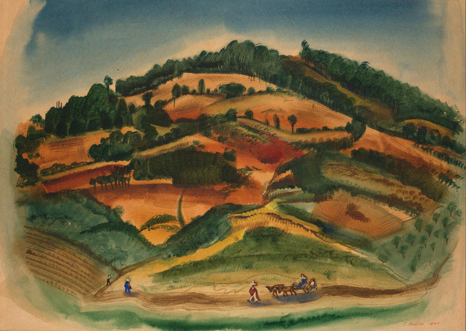 Charles Culver Aquarell-Landschaft „Red Hills Near Patzcurao“, signiert und datiert im Angebot 1