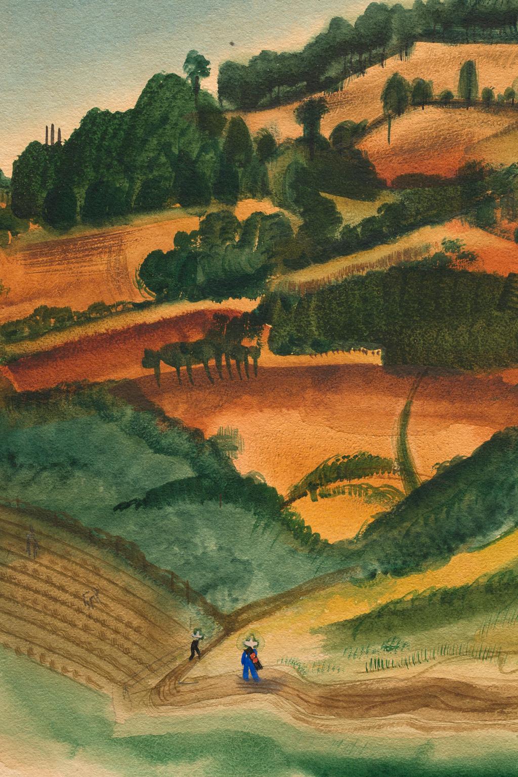 Charles Culver Aquarell-Landschaft „Red Hills Near Patzcurao“, signiert und datiert im Angebot 2