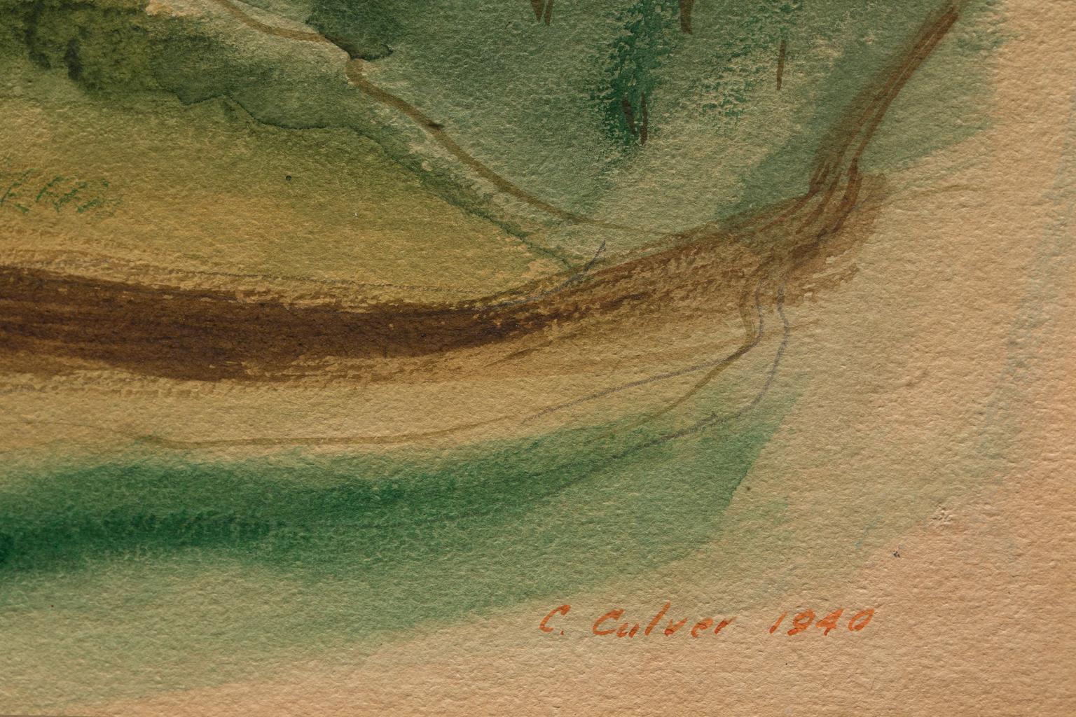Aquarelle de Charles Culver « Red Hills Near Patzcurao » signée et datée en vente 7