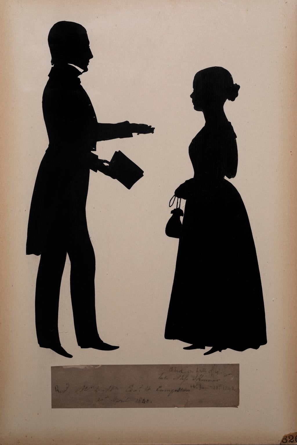 Auguste Edouart Silhouette Schnitt Papier 1840  „Rev & Mrs E H Cumpston“  (Romantik), Art, von August Edouart