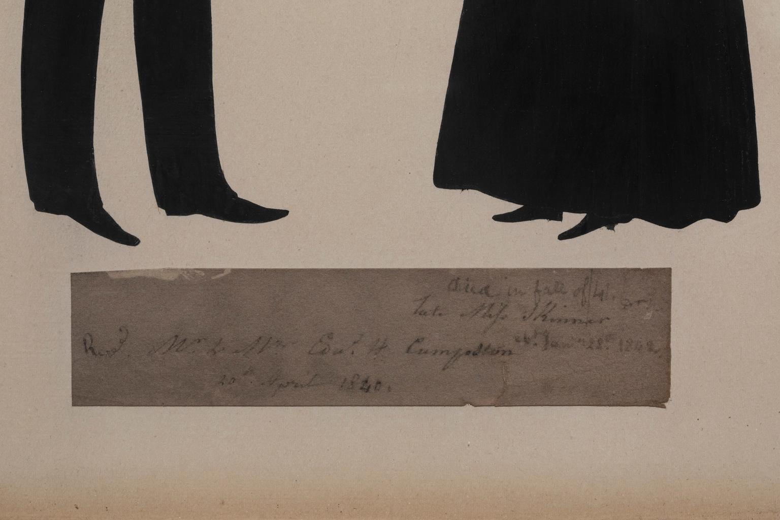 Auguste Edouart Silhouette Schnitt Papier 1840  „Rev & Mrs E H Cumpston“  im Angebot 1
