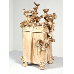 "Ceramic Box with Lid" Stoneware Cream Glaze w/ Organic Attachments