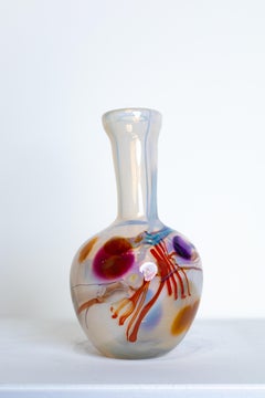 Vintage Herb Babcock "Glass Vase" Blown Glass White & Blue Background Red Splashes