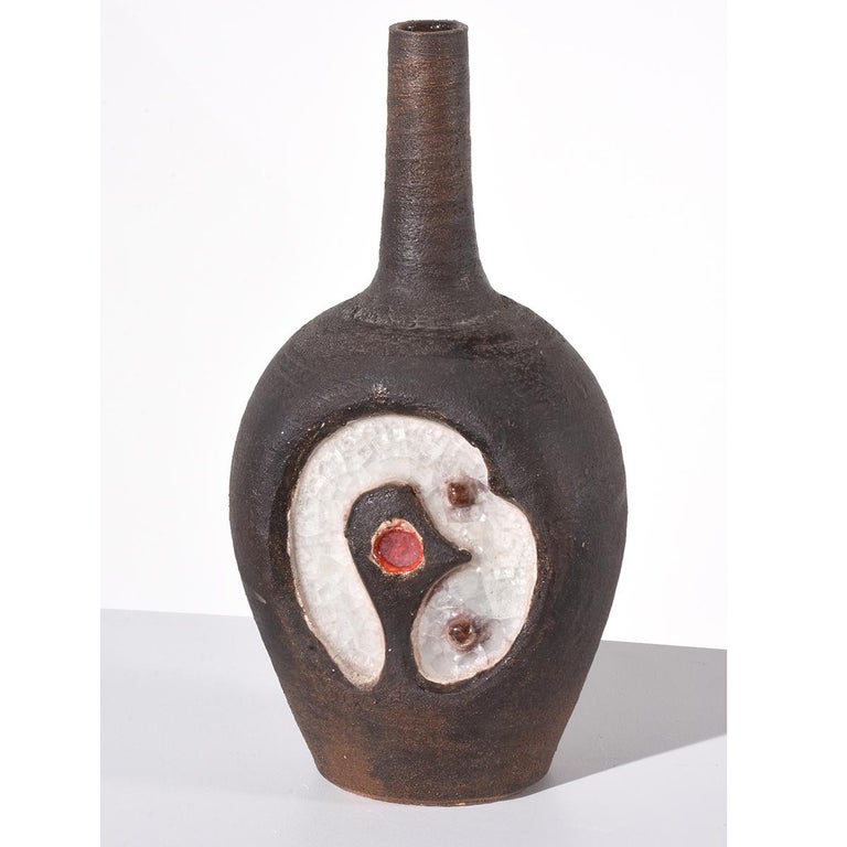 Aldo Londi "Glass Fused Ceramic Vase" Modern Abstract Glass Fused Ceramic Vase with Colors For