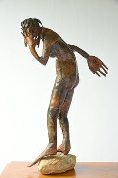 "Ecoutez" Figure mythique sculpturale en cuivre & Stone & Signé