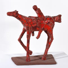 "Person on a Horse" Sculptural Human Figure & Horse with Red Crackle Surface