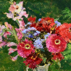 "Stilleben mit Früchten & Blumen" im Freien mit Tisch & Blumen in Farben